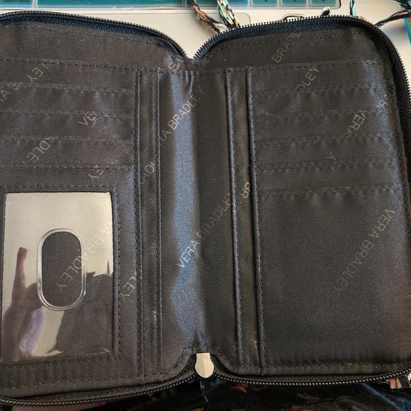 NWOT Vera Bradley Wristlet Wallet Cross Body Phone Holder Blue Brown Pattern - Picture 6 of 6